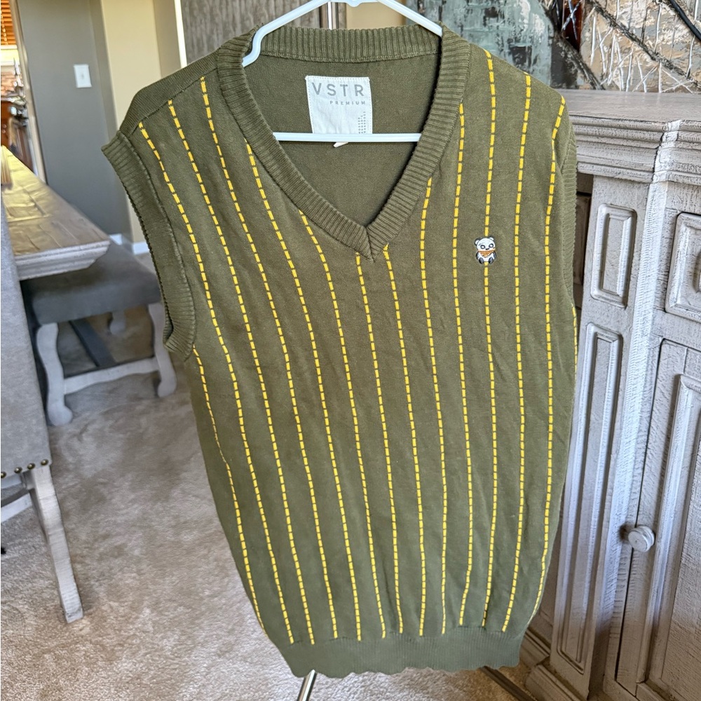 Green and Yellow V-Neck Sweater